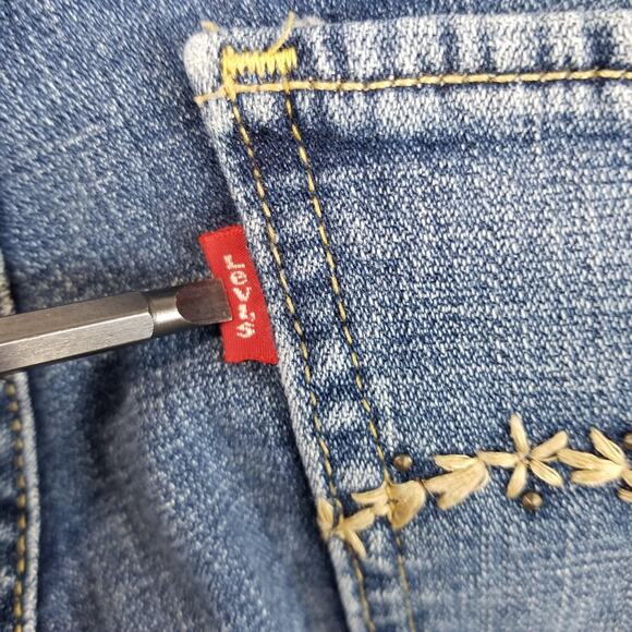 Levis 524 Jeans Womens 8 Too Superlow Flare 90s Stretch Floral Embroidered Denim - Picture 5 of 13